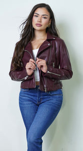 Lunor Moto PU Leather Jacket - Burgundy